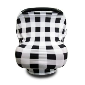 Multifunctional Enlarged Stroller Windshield Breastfeeding Towel Baby Seat Cover(Black and White Grid) (OEM)
