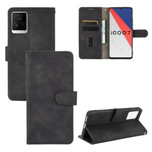 For vivo iQOO 7 Solid Color Skin Feel Magnetic Buckle Horizontal Flip Calf Texture PU Leather Case with Holder & Card Slots & Wallet(Black) (OEM)