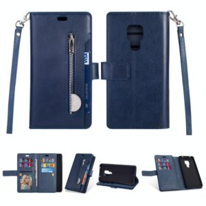 For Huawei Mate 20 Multifunctional Zipper Horizontal Flip Leather Case with Holder & Wallet & 9 Card Slots & Lanyard(Blue) (OEM)