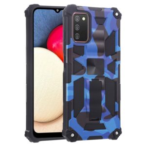 For Samsung Galaxy A03s 166.6mm Camouflage Armor Shockproof TPU + PC Magnetic Protective Case with Holder(Dark Blue) (OEM)