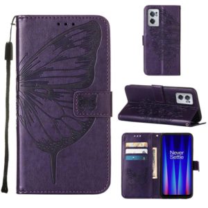 For OnePlus Nord CE 2 5G Embossed Butterfly Leather Phone Case(Dark Purple) (OEM)
