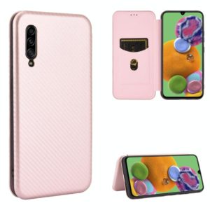 For Samsung Galaxy A90 5G Carbon Fiber Texture Horizontal Flip TPU + PC + PU Leather Case with Rope & Card Slot(Pink) (OEM)