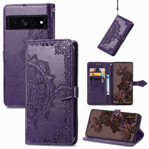 For Google Pixel 7 Pro Mandala Flower Embossed Leather Phone Case(Purple) (OEM)