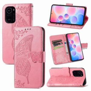 For Xiaomi Redmi K40 /K40 Pro /K40 Pro+ Butterfly Love Flowers Embossed Horizontal Flip Leather Case with Holder & Card Slots & Wallet & Lanyard(Pink) (OEM)