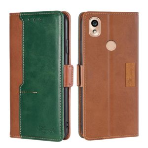For Kyocera KY-51B Contrast Color Side Buckle Leather Phone Case(Light Brown + Green) (OEM)
