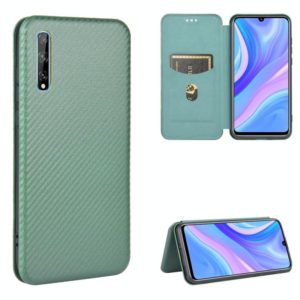 For Huawei Y8p / Enjoy 10S Carbon Fiber Texture Horizontal Flip TPU + PC + PU Leather Case with Card Slot(Green) (OEM)