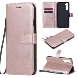 For OnePlus Nord Solid Color Horizontal Flip Protective Leather Case with Holder & Card Slots & Wallet & Photo Frame & Lanyard(Rose Gold) (OEM)