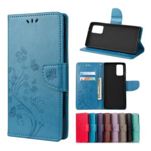For Samsung Galaxy Note20 Ultra Butterfly Flower Embossing Horizontal Flip Leather Case with Holder & Card Slots & Wallet(Blue) (OEM)