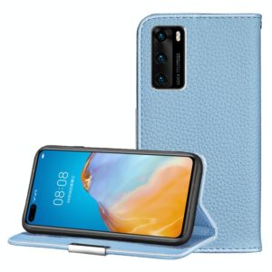 For Huawei P40 Litchi Texture Solid Color Horizontal Flip Leather Case with Bracket & Card Slots & Wallet & Lanyard(Light Blue) (OEM)