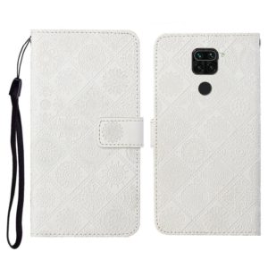 For Xiaomi Redmi Note 9 Ethnic Style Embossed Pattern Horizontal Flip Leather Case with Holder & Card Slots & Wallet & Lanyard(White) (OEM)