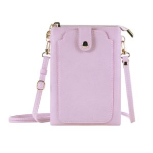 Litchi Texture Card Holder Mobile Phone Zipper Bag with Long Strap(Light Pink) (OEM)