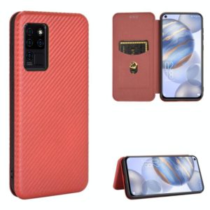 For Oukitel C21 Carbon Fiber Texture Horizontal Flip TPU + PC + PU Leather Case with Card Slot(Brown) (OEM)
