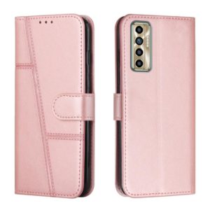 For Tecno Camon 17P Stitching Calf Texture Buckle Leather Phone Case(Pink) (OEM)