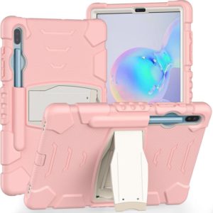 For Samsung Galaxy Tab S6 T860 3-Layer Protection Screen Frame + PC + Silicone Shockproof Combination Case with Holder(Cherry Blossoms Pink) (OEM)