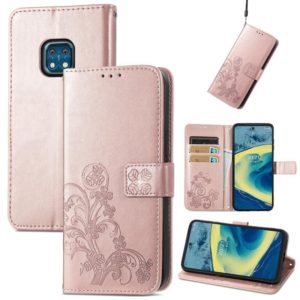 For Nokia XR 20 Four-leaf Clasp Embossed Buckle Mobile Phone Protection Leather Case with Lanyard & Card Slot & Wallet & Bracket Function(Rose Gold) (OEM)