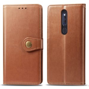 Retro Solid Color Leather Buckle Mobile Phone Protection Leather Case with Lanyard & Photo Frame & Card Slot & Wallet & Bracket Function for OPPO F11 Pro / A9X(Brown) (OEM)