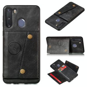 For Galaxy A21 PU + TPU Shockproof Magnetic Protective Case with Card Slots(Black) (OEM)