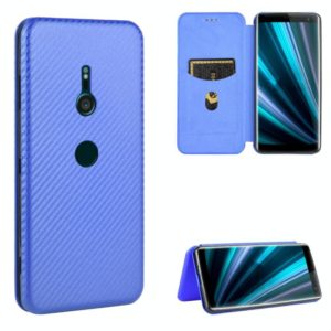 For Sony Xperia XZ3 Carbon Fiber Texture Horizontal Flip TPU + PC + PU Leather Case with Card Slot(Blue) (OEM)