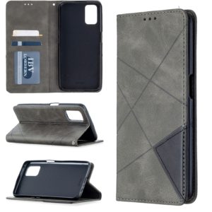For Oppo A72 / A52 / A92 Rhombus Texture Horizontal Flip Magnetic Leather Case with Holder & Card Slots(Grey) (OEM)
