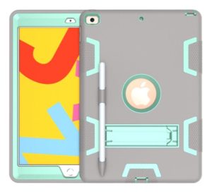 For iPad 10.2 Shockproof PC + Silicone Protective Case with Holder & Pen Slot(Gray + Mint Green) (OEM)