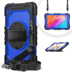 For Huawei MatePad T8 Shockproof Colorful Silicone + PC Protective Case with Holder & Shoulder Strap & Hand Strap(Black Blue) (OEM)