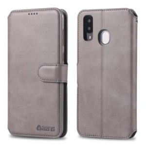 For Galaxy A20e AZNS Calf Texture Magnetic Horizontal Flip PU Leather Case with Holder & Card Slots & Photo Frame(Gray) (AZNS) (OEM)