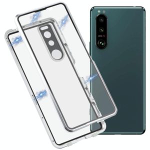 For Sony Xperia 5 III HD Magnetic Metal Tempered Glass Phone Case(Silver) (OEM)