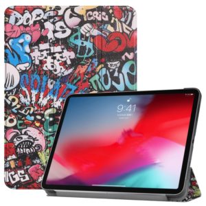Horizontal Flip Graffiti Pattern Colored Painted Leather Case for iPad Pro 11 inch (2018), with Three-folding Holder & Wake-up / Sleep Function (OEM)
