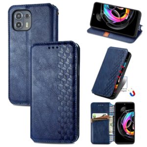 For Motorola Edge 20 Lite Cubic Grid Pressed Horizontal Flip Magnetic PU Leather Case with Holder & Card Slots & Wallet(Blue) (OEM)