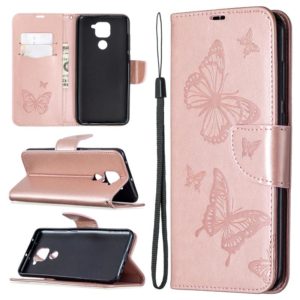 For Xiaomi Redmi Note 9 Two Butterflies Embossing Pattern Horizontal Flip Leather Case with Holder & Card Slot & Wallet & Lanyard(Gold) (OEM)