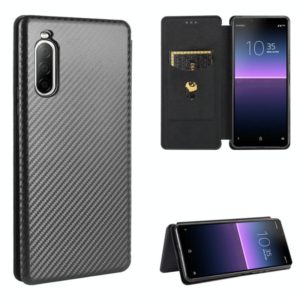 For Sony Xperia 10 II Carbon Fiber Texture Horizontal Flip TPU + PC + PU Leather Case with Card Slot(Black) (OEM)