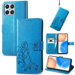For Honor X8 4G Four-leaf Clasp Embossed Buckle Leather Phone Case(Blue) (OEM)