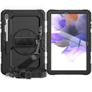 For Samsung Galaxy Tab S7 FE 12.4 inch 2021 SM-T730 / SM-T736B Shockproof Colorful Silicone + PC Protective Case with Holder & Shoulder Strap & Hand Strap & Pen Slot(All Black) (OEM)