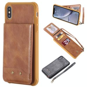 For iPhone XS Max Vertical Flip Shockproof Leather Protective Case with Short Rope, Support Card Slots & Bracket & Photo Holder & Wallet Function(Brown) (OEM)