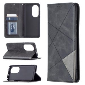 For Huawei P50 Pro Rhombus Texture Horizontal Flip Magnetic Leather Case with Holder & Card Slots(Black) (OEM)