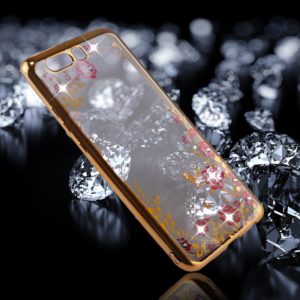 For Huawei P10 Plus Flowers Pattern Diamond Encrusted Electroplating Soft TPU Protective Cover Case (Gold) (OEM)