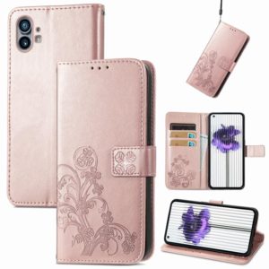 For Nothing Phone 1 Four-leaf Clasp Embossed Buckle Leather Phone Case(Rose Gold) (OEM)