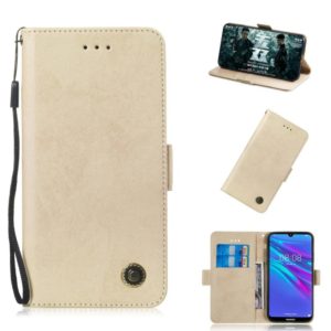 For Huawei Y6 2019 Retro Horizontal Flip PU Leather Case with Card Slots & Holder(Gold) (OEM)