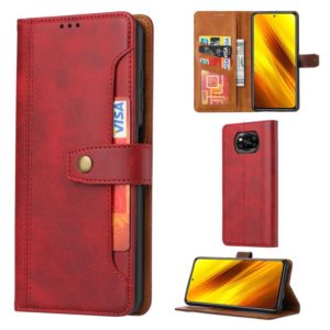 For Xiaomi POCO X3 NFC / X3 Calf Texture Double Fold Clasp Horizontal Flip Leather Case with Photo Frame & Holder & Card Slots & Wallet(Red) (OEM)