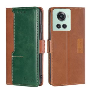 For OnePlus Ace/10R Contrast Color Side Buckle Leather Phone Case(Light Brown + Green) (OEM)