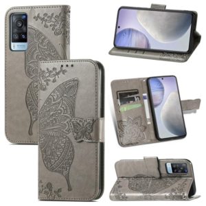 For vivo X60 Butterfly Love Flowers Embossed Horizontal Flip Leather Case with Holder & Card Slots & Wallet & Lanyard(Gray) (OEM)