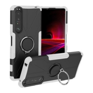 For Sony Xperia 1 III Armor Bear Shockproof PC + TPU Protective Case with Ring Holder(White) (OEM)
