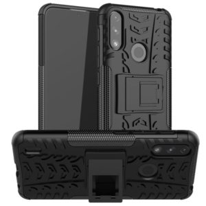 For Motorola Moto E7 Power Tire Texture Shockproof TPU+PC Protective Case with Holder(Black) (OEM)