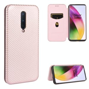 For OnePlus 8 Carbon Fiber Texture Horizontal Flip TPU + PC + PU Leather Case with Card Slot(Pink) (OEM)