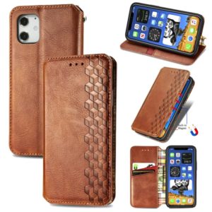 For iPhone 12 mini Cubic Grid Pressed Horizontal Flip Magnetic PU Leather Case with Holder & Card Slots & Wallet(Brown) (OEM)