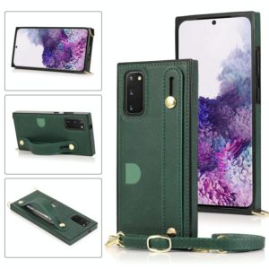 For Samsung Galaxy S20 Plus Wrist Strap PU+TPU Shockproof Protective Case with Crossbody Lanyard & Holder & Card Slot(Green) (OEM)
