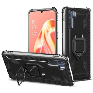 For OPPO A91 & F15 & Reno3 Carbon Fiber Protective Case with 360 Degree Rotating Ring Holder(Black) (OEM)