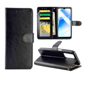 For OPPO A55 5G Crazy Horse Texture Leather Horizontal Flip Protective Case with Holder & Card Slots & Wallet & Photo Frame(Black) (OEM)