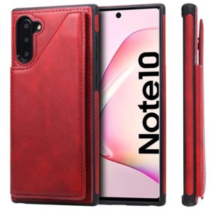 For Galaxy Note 10 Shockproof Calf Texture Protective Case with Holder & Card Slots & Frame(Red) (OEM)
