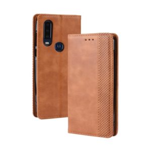 Magnetic Buckle Retro Crazy Horse Texture Horizontal Flip Leather Case for Motorola One Action, with Holder & Card Slots & Photo Frame(Brown) (OEM)